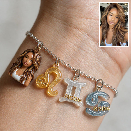 Custom You Sun, Moon & Rising Zodiac Sign - Personalized Horoscope Bracelet With Charms