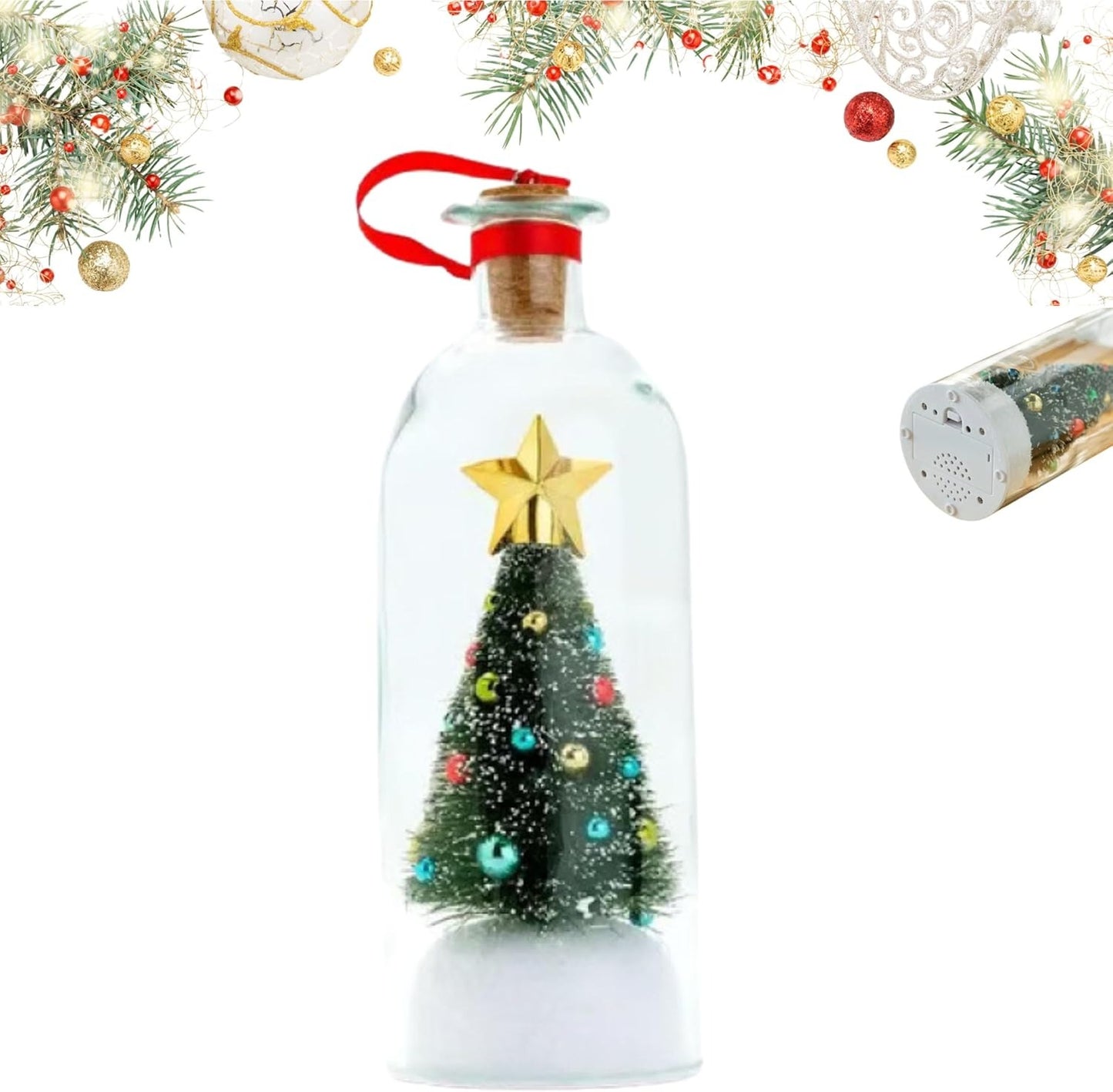 Christmas Tree Message in a Bottle Recording – Recordable Christmas Ornament with Voice Playback Cor