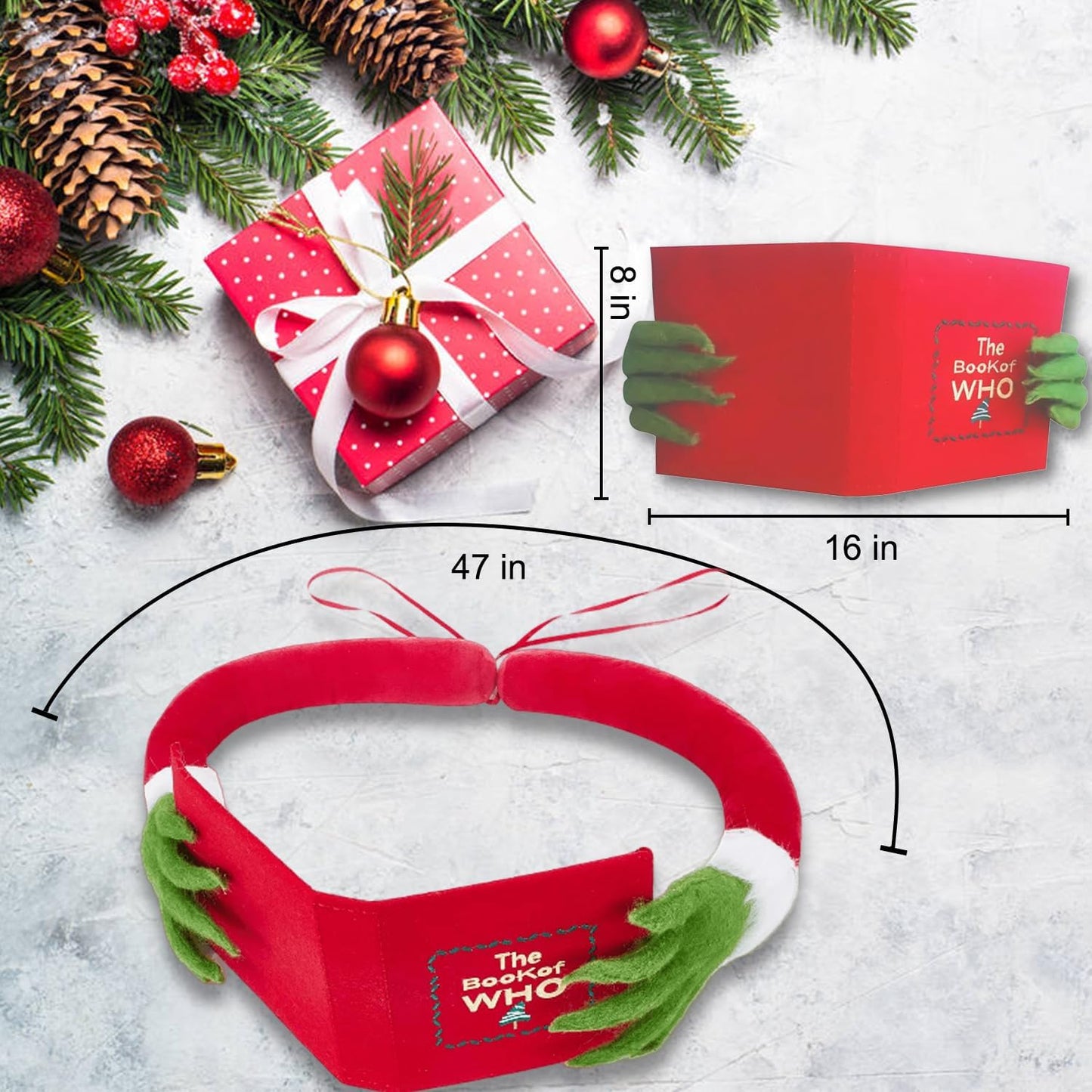 Grinch Christmas Tree Topper Decoration - Holiday Party Gifts Festive Red Book-Shaped