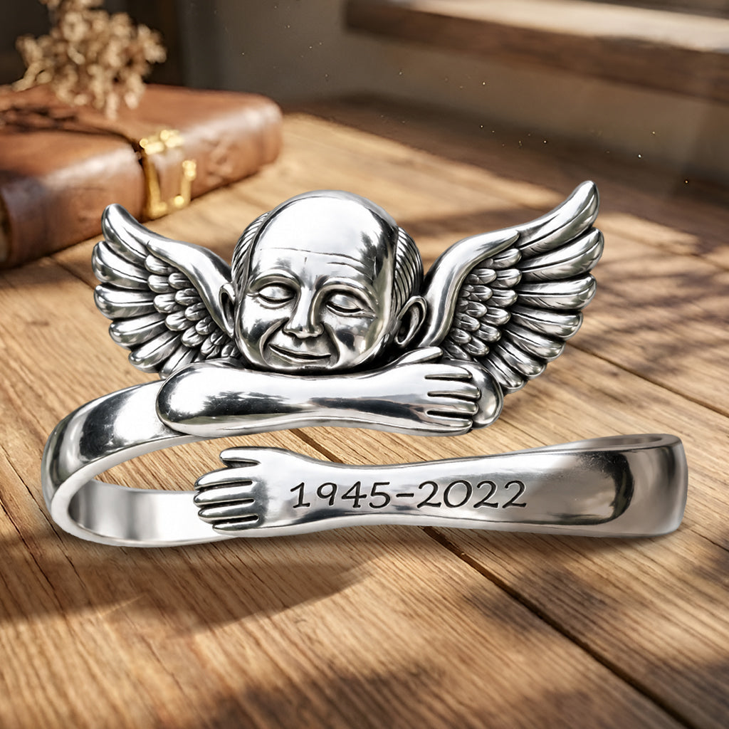 Your Wings Were Ready, But My Heart Was Not - Personalized Memorial Shaped Cuff Bracelet