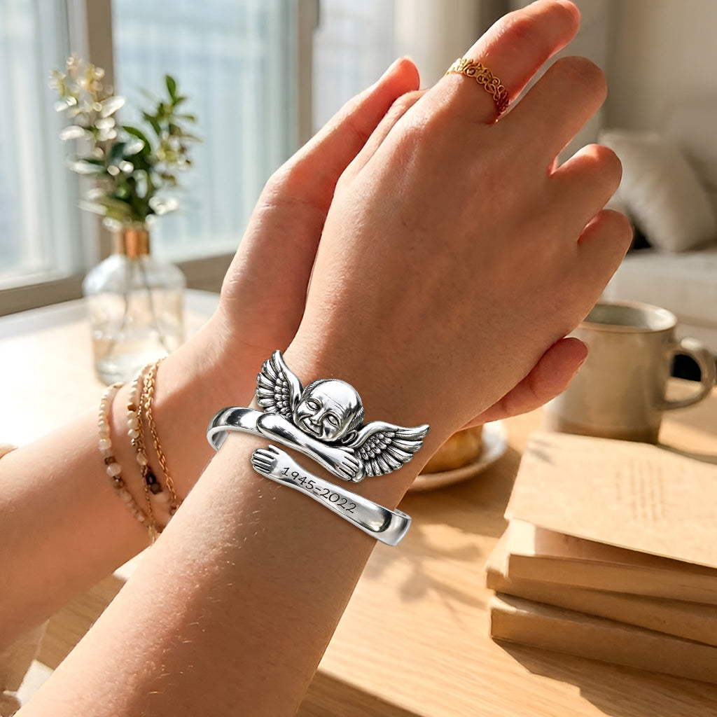 Your Wings Were Ready, But My Heart Was Not - Personalized Memorial Shaped Cuff Bracelet
