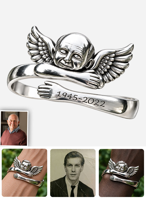 Your Wings Were Ready, But My Heart Was Not - Personalized Memorial Shaped Cuff Bracelet