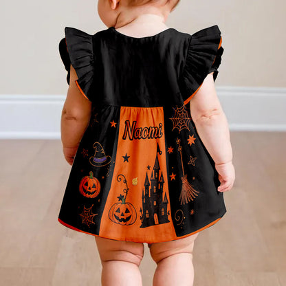 Halloween Initial Gift For Kids - Personalized Kid Kid Ruffle Sleeve Dress