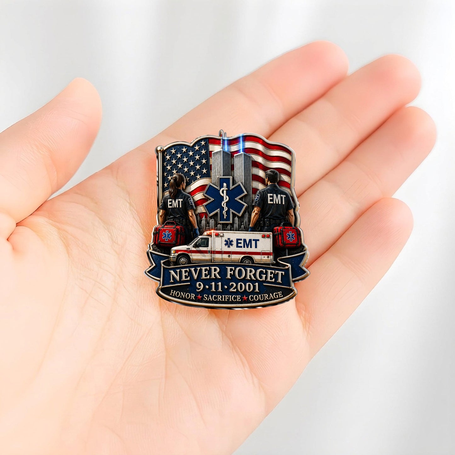 EMT Never Forget 9/11 - EMT 3D Embossed Enamel Pin