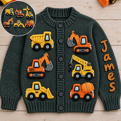 Construction Machines - Personalized Kid Cardigan Sweater