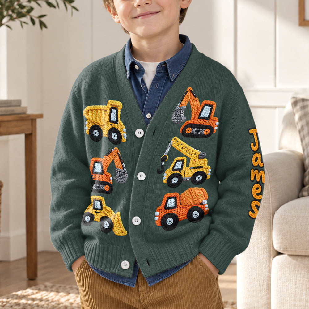 Construction Machines - Personalized Kid Cardigan Sweater