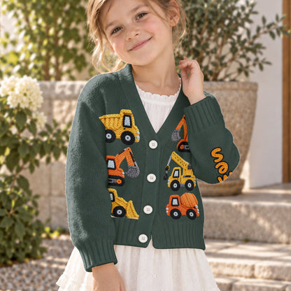 Construction Machines - Personalized Kid Cardigan Sweater