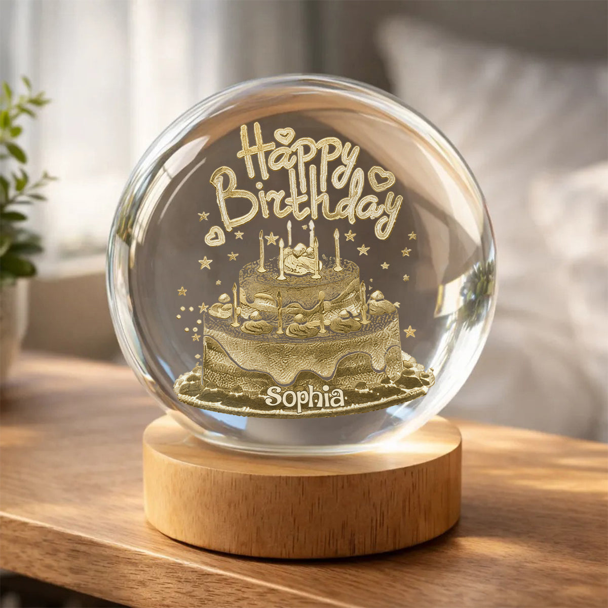 Happy Birthday - Personalized Birthday Crystal Ball Night Light