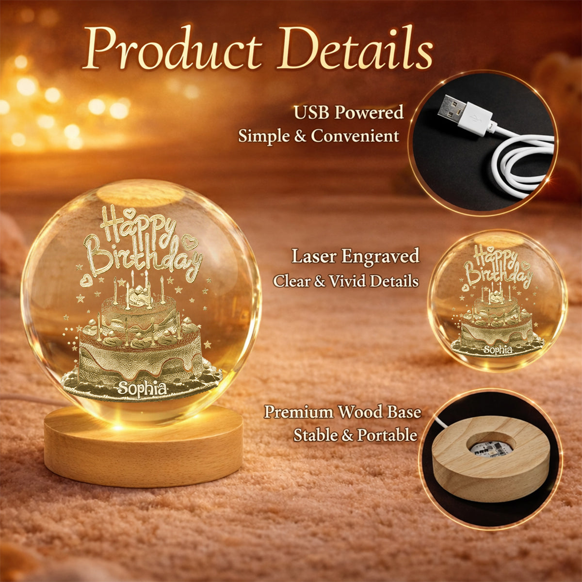 Happy Birthday - Personalized Birthday Crystal Ball Night Light