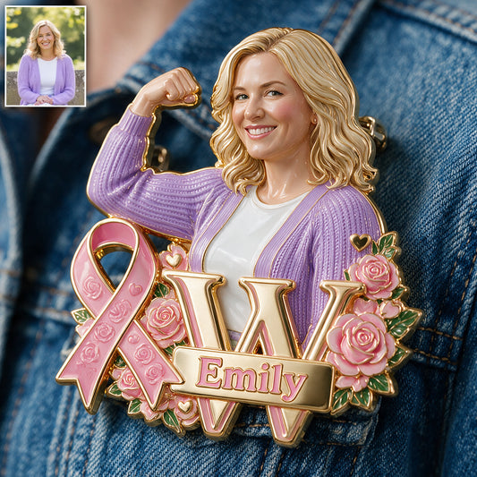In This Fight, No One Stands Alone - Personalized Breast Cancer Awareness 3D Embossed Enamel Pin