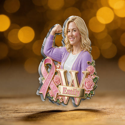 In This Fight, No One Stands Alone - Personalized Breast Cancer Awareness 3D Embossed Enamel Pin