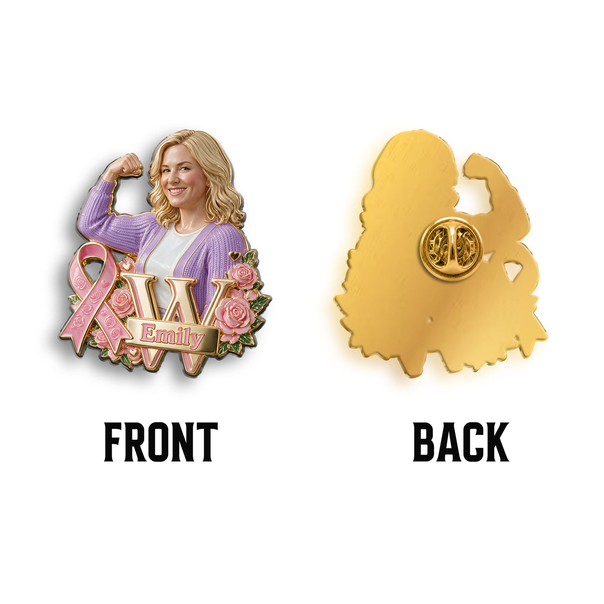 In This Fight, No One Stands Alone - Personalized Breast Cancer Awareness 3D Embossed Enamel Pin