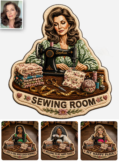 Welcome To My Happy Place - Personalized Sewing Non-Slip Tufted Rug