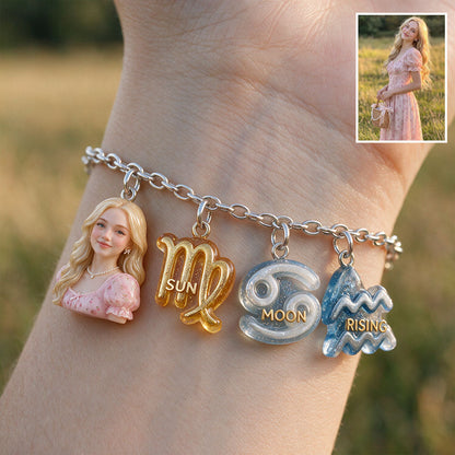 Custom You Sun, Moon & Rising Zodiac Sign - Personalized Horoscope Bracelet With Charms