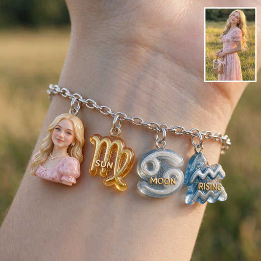 Custom You Sun, Moon & Rising Zodiac Sign - Personalized Horoscope Bracelet With Charms