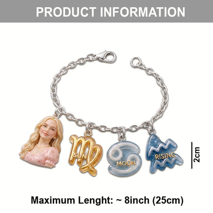 Custom You Sun, Moon & Rising Zodiac Sign - Personalized Horoscope Bracelet With Charms