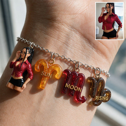 Custom You Sun, Moon & Rising Zodiac Sign - Personalized Horoscope Bracelet With Charms