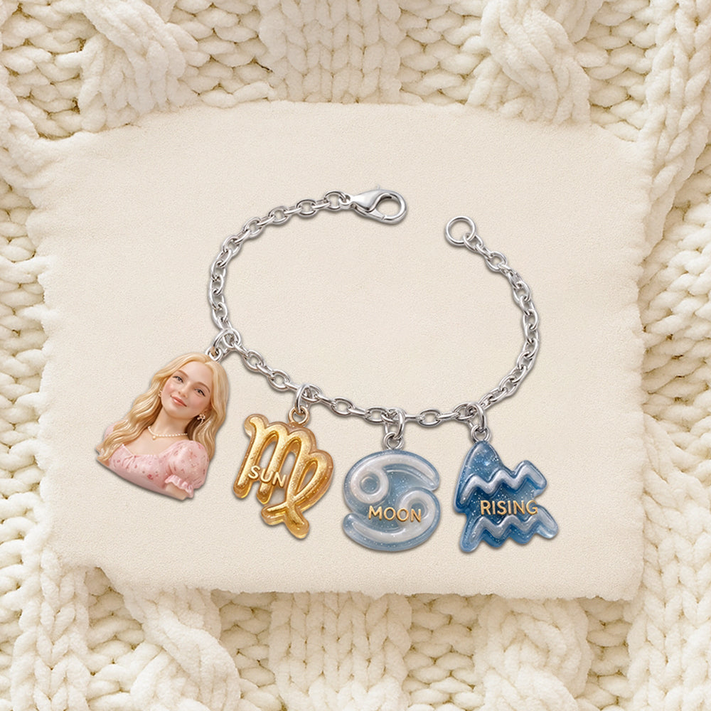 Custom You Sun, Moon & Rising Zodiac Sign - Personalized Horoscope Bracelet With Charms