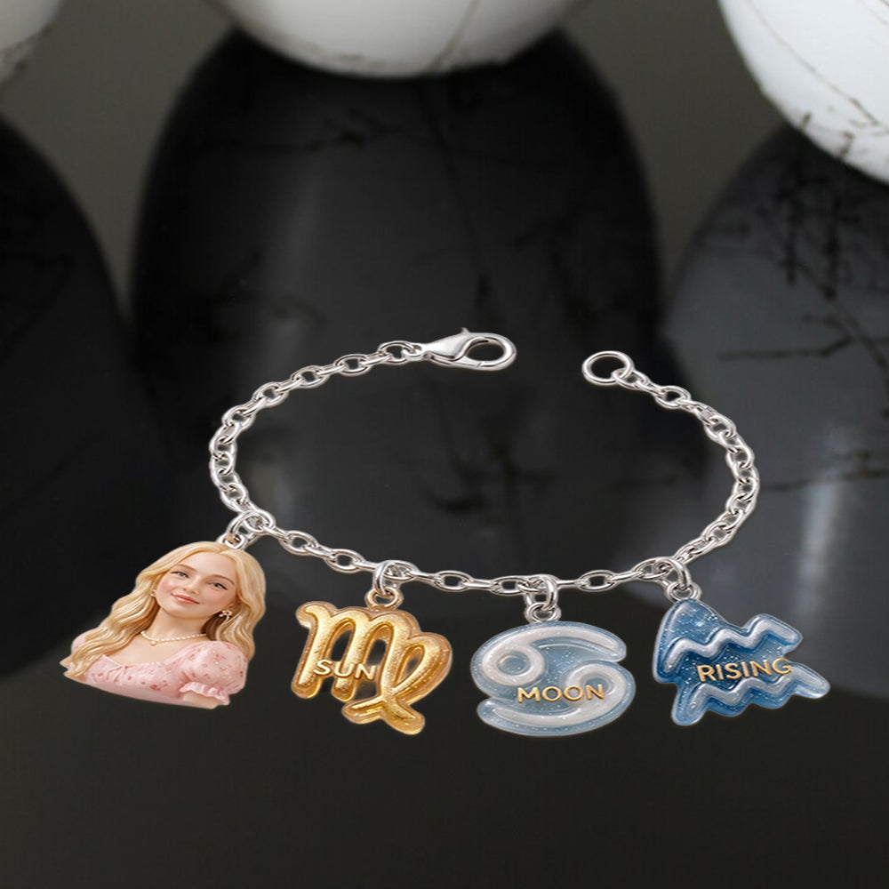 Custom You Sun, Moon & Rising Zodiac Sign - Personalized Horoscope Bracelet With Charms
