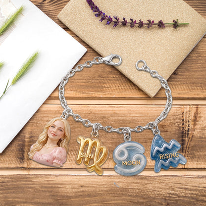 Custom You Sun, Moon & Rising Zodiac Sign - Personalized Horoscope Bracelet With Charms