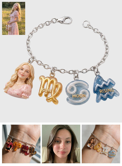Custom You Sun, Moon & Rising Zodiac Sign - Personalized Horoscope Bracelet With Charms