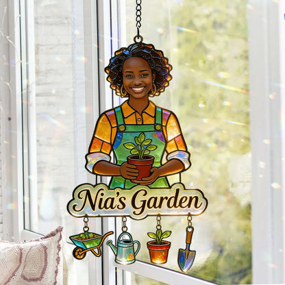 Custom Any Photo - Personalized Gardening Window Hanging Suncatcher With Charms