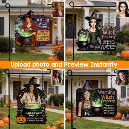 Warning Witch Property - Personalized Witch Wood Sign With Stake