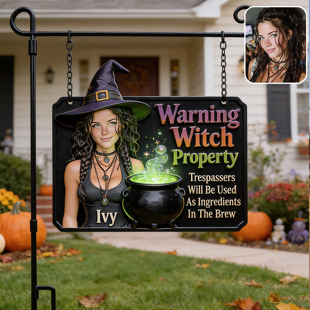 Warning Witch Property - Personalized Witch Wood Sign With Stake