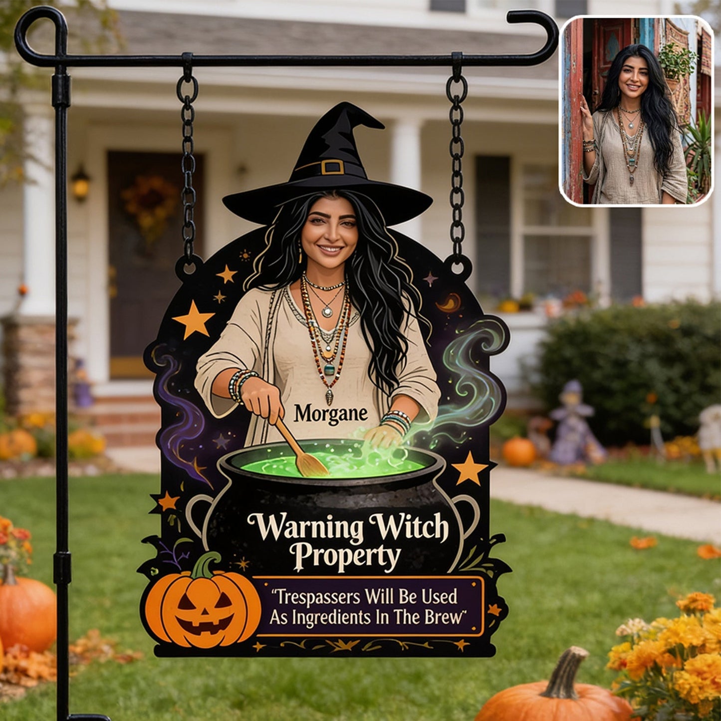 Warning Witch Property - Personalized Witch Wood Sign With Stake