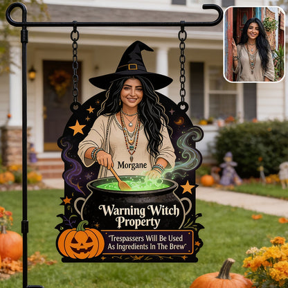 Warning Witch Property - Personalized Witch Wood Sign With Stake