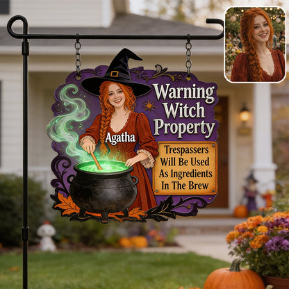 Warning Witch Property - Personalized Witch Wood Sign With Stake