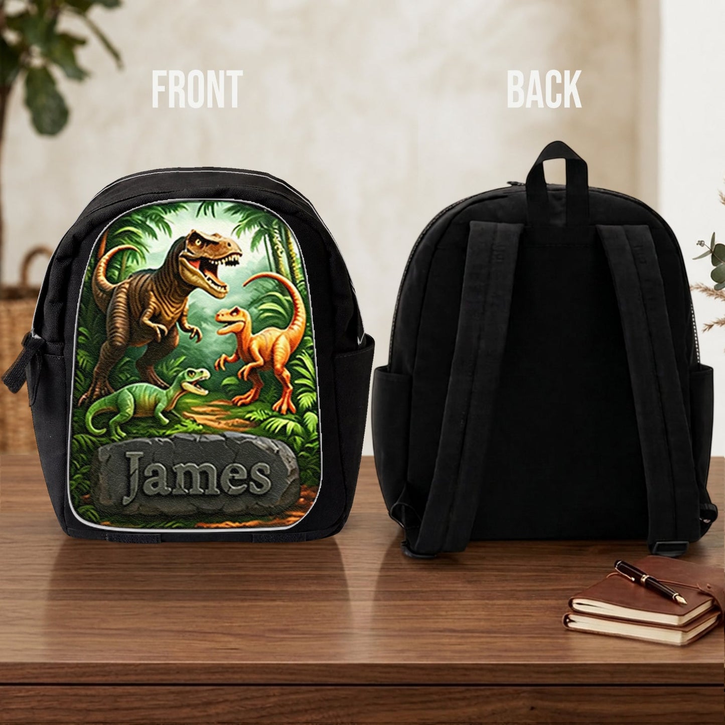 Dinosaur Back To School Gift for Kids - Personalized Kid Changeable Leather Patch Backpack