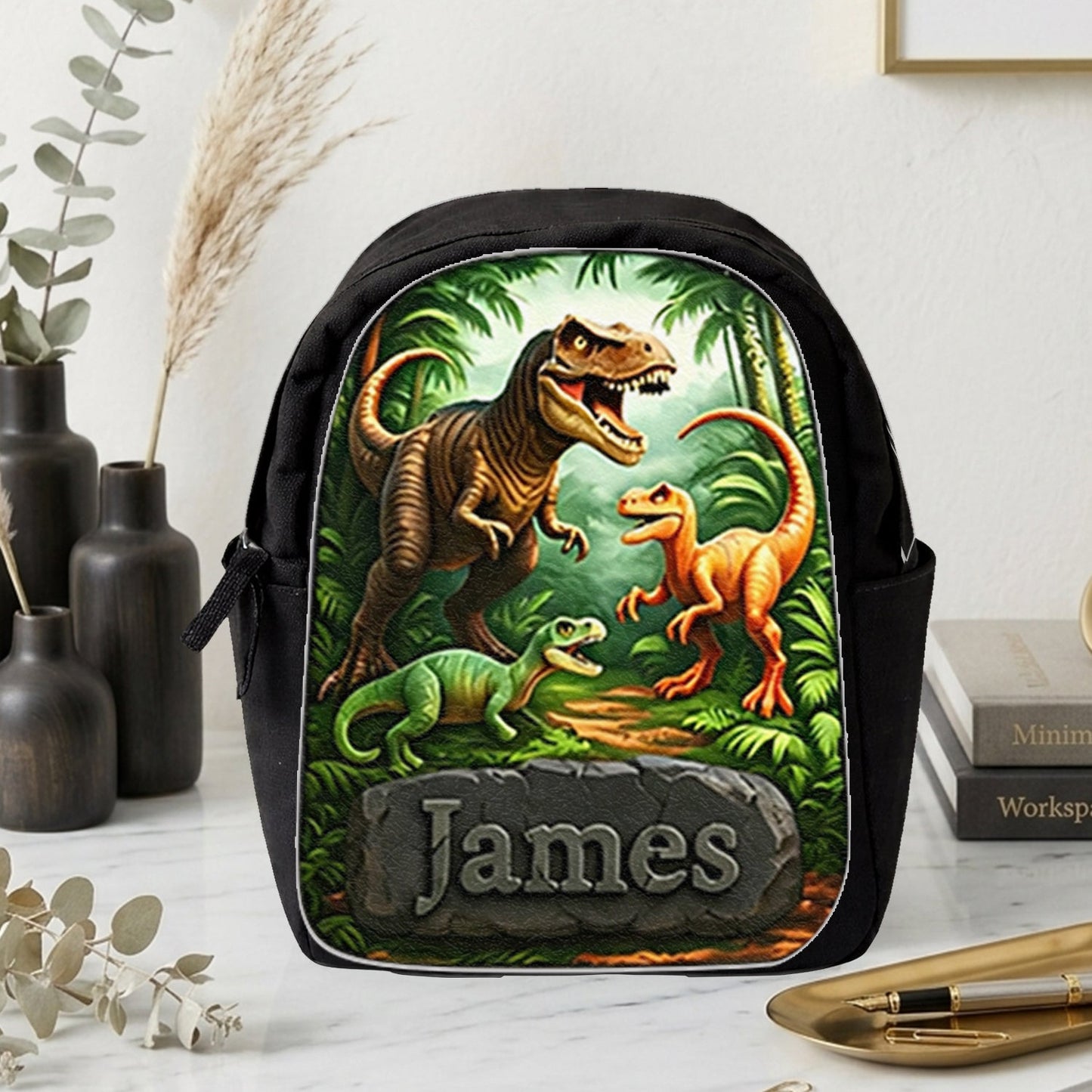 Dinosaur Back To School Gift for Kids - Personalized Kid Changeable Leather Patch Backpack