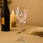 Pink Floral Hummingbird - Personalized Hummingbird Wine Glass With Long Stem