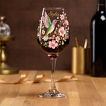Pink Floral Hummingbird - Personalized Hummingbird Wine Glass With Long Stem