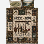 Fishing Lovers Gift, Hooked On Jesus - Personalized Fishing Quilt Set