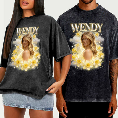 Custom Any Photo Birth Flower - Personalized Birth Month Flower Wash T-Shirt
