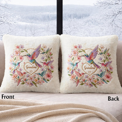 Hummingbird Nana - Personalized Grandma Faux Fur Square Pillow