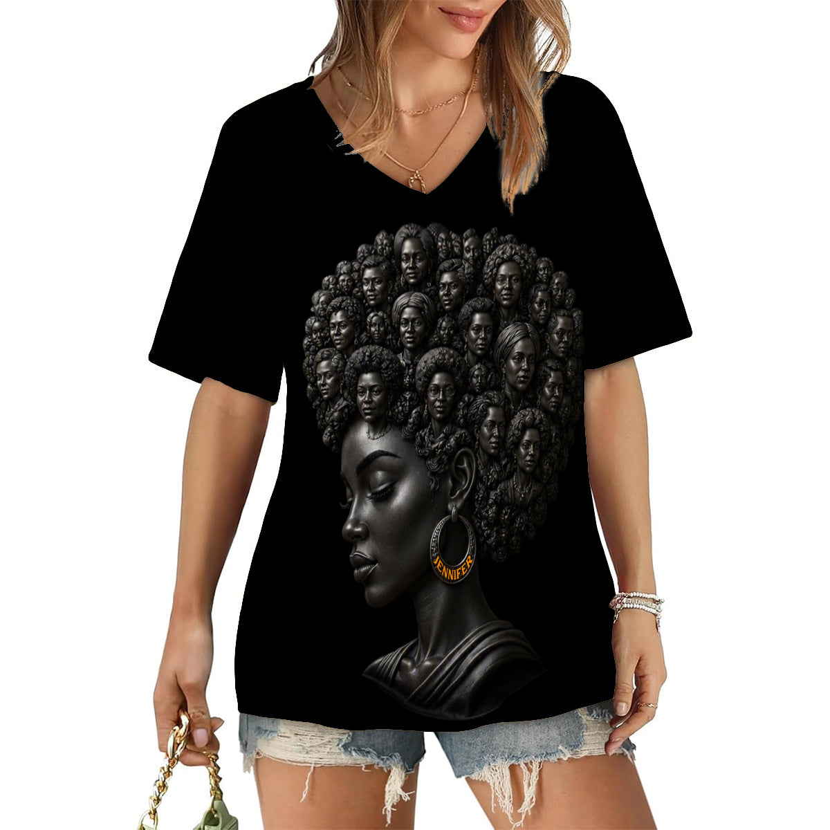 The Women Of Our Culture - Personalized African American Fully Printed V-Neck T-Shirt