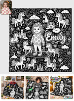 Fun Coloring Blanket For Kids, Custom Any Theme, Any Photo - Personalized Kid Blanket