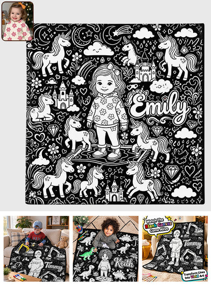 Fun Coloring Blanket For Kids, Custom Any Theme, Any Photo - Personalized Kid Blanket