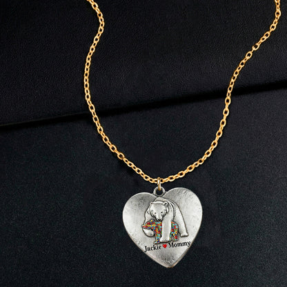 Autism Mama Bear - Personalized Autism Awareness Shaped Metal Pendant Necklace