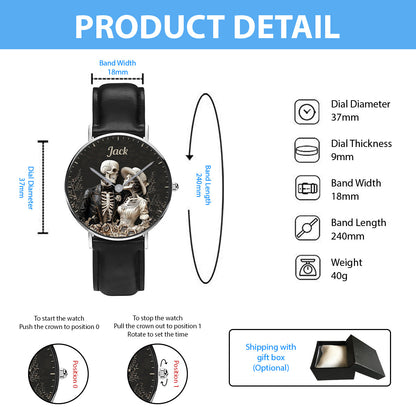 Couple Skull Watch Set With Case - Personalized Couple Hand Watch
