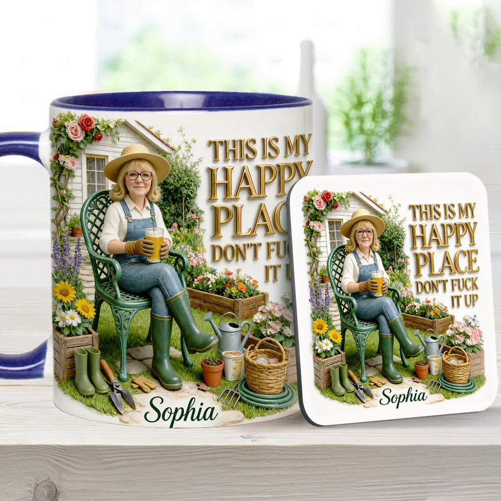 Garden Is My Happy Place - Personalized Gardening Accent Mug & Coaster