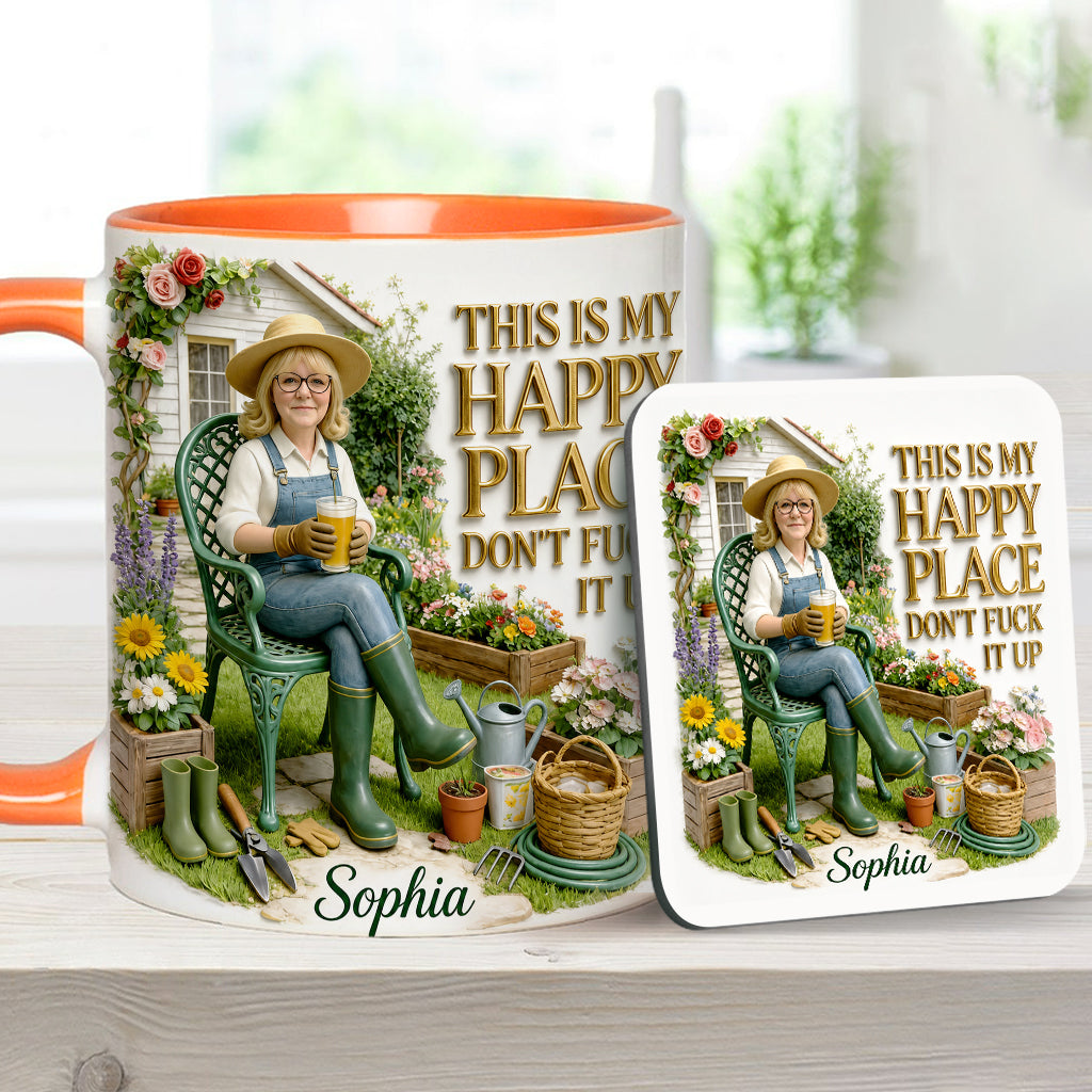 Garden Is My Happy Place - Personalized Gardening Accent Mug & Coaster