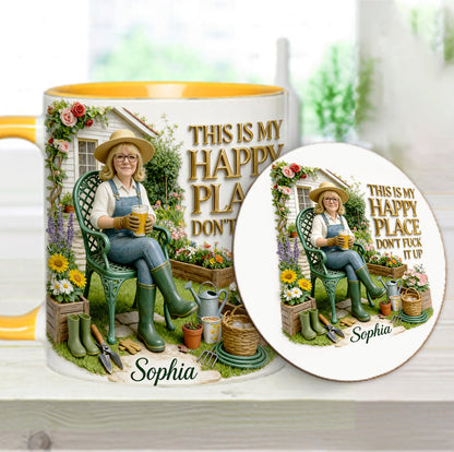 Garden Is My Happy Place - Personalized Gardening Accent Mug & Coaster