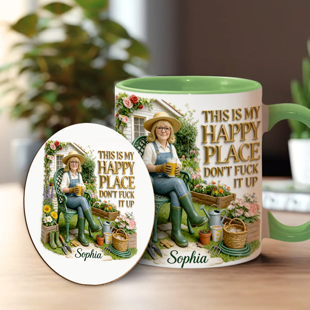 Garden Is My Happy Place - Personalized Gardening Accent Mug & Coaster