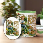 Garden Is My Happy Place - Personalized Gardening Accent Mug & Coaster
