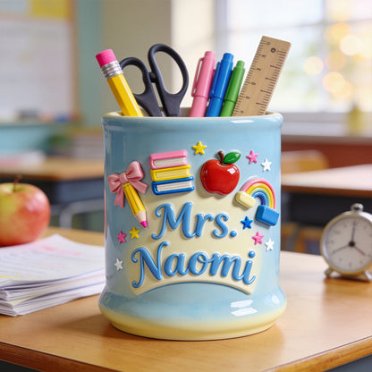 Kawaii School Teacher Gift Personalized - Personalized Teacher Wooden Desk Organizer