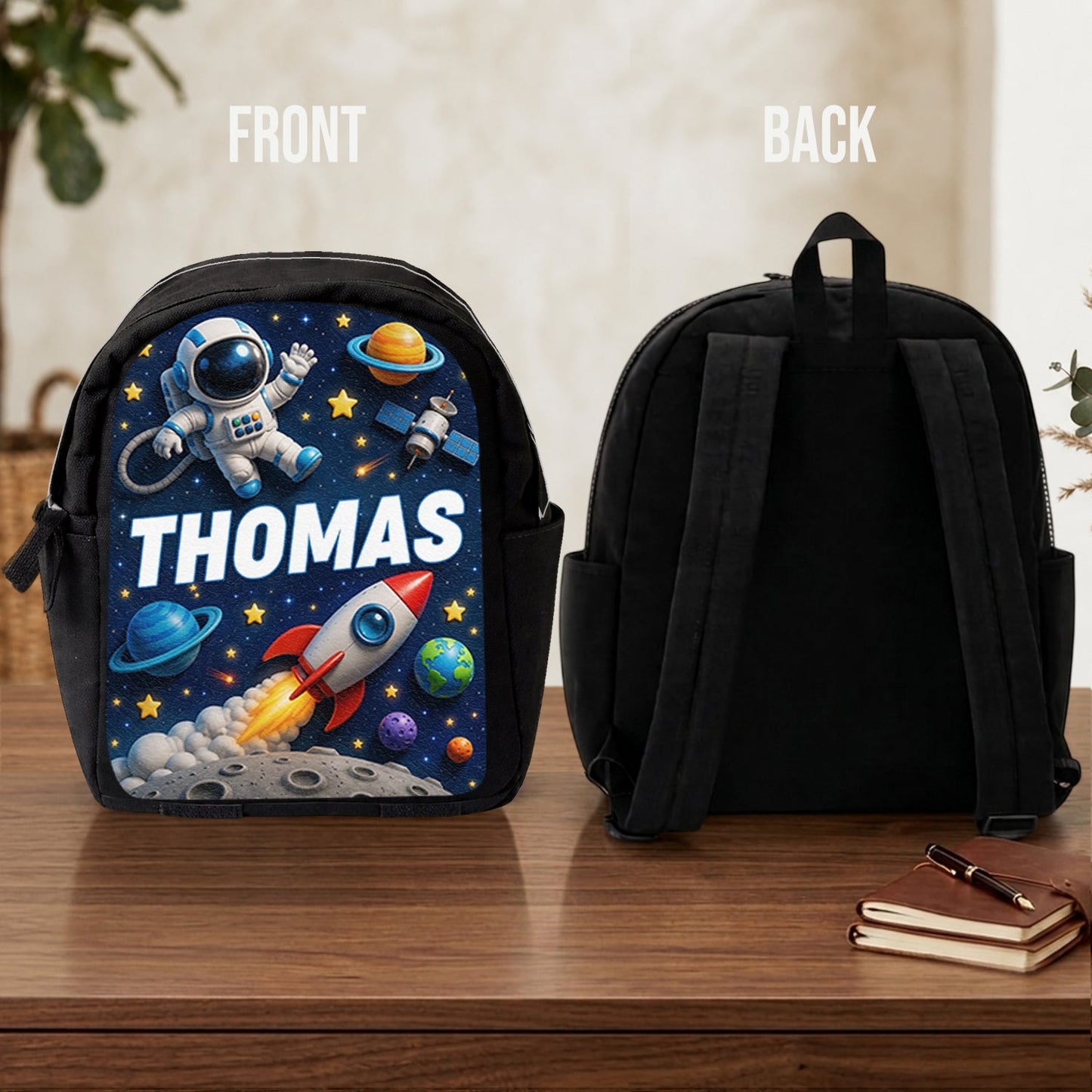 Back To School Gift, Astronaut Theme - Personalized Kid Changeable Leather Patch Backpack